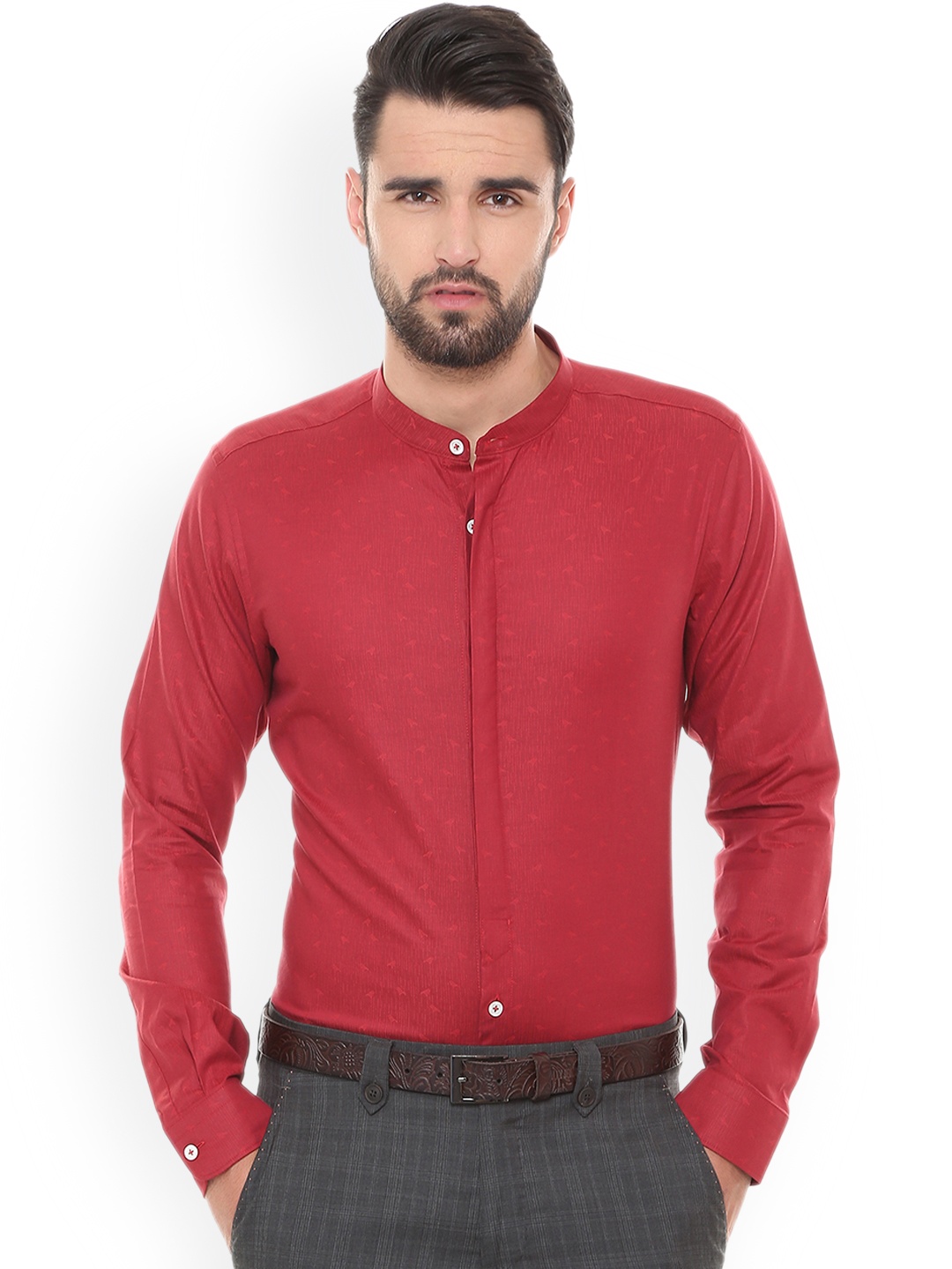 

SIMON CARTER LONDON Men Red Slim Fit Self Design Casual Shirt