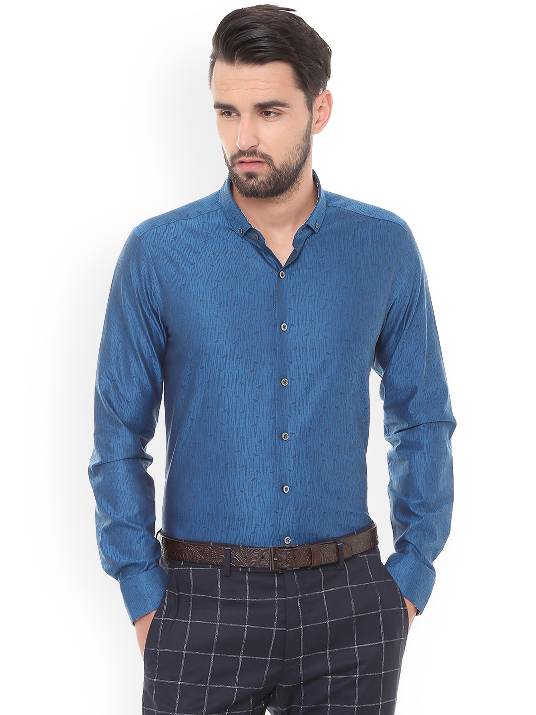 

SIMON CARTER LONDON Men Blue Slim Fit Self Design Formal Shirt