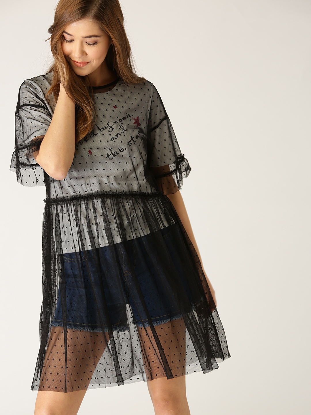 

ESPRIT Women White & Black Printed Layered Top