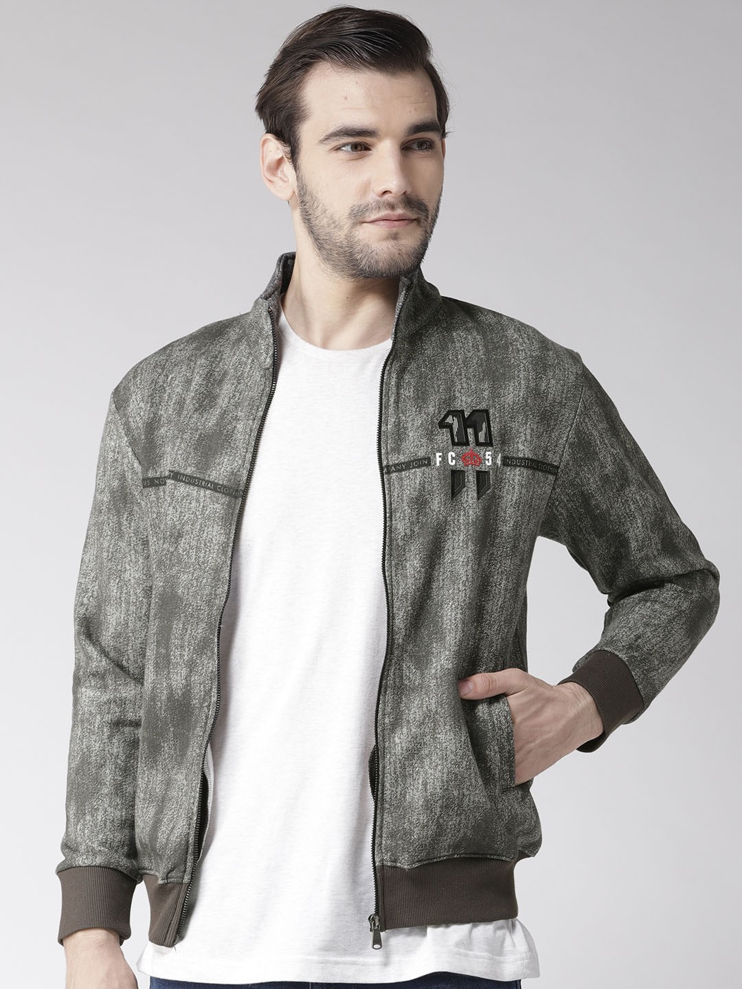 

Fort Collins Men Charcoal Grey Printed Sweatshirt