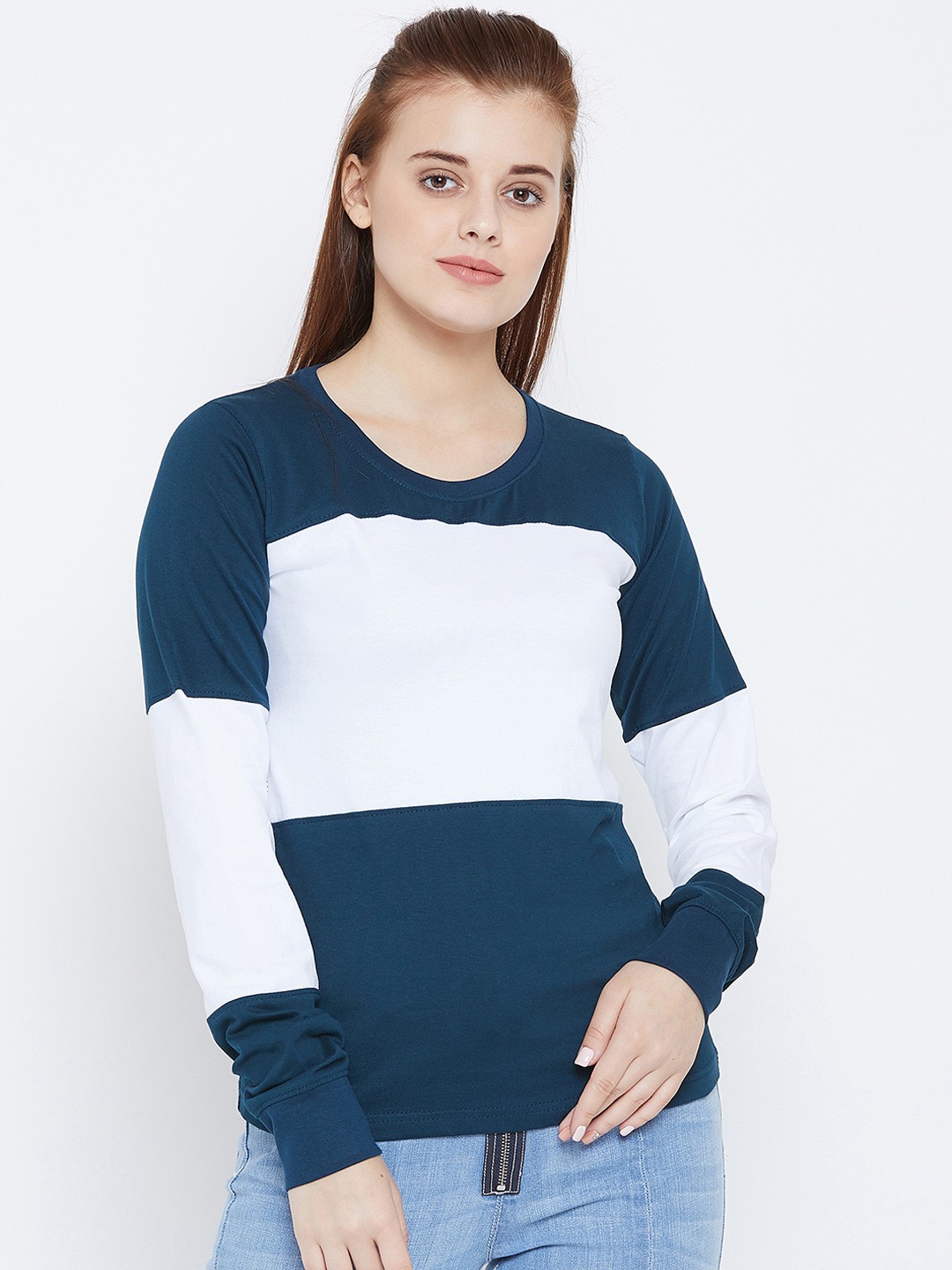 

The Dry State Women White Colourblocked Round Neck T-shirt