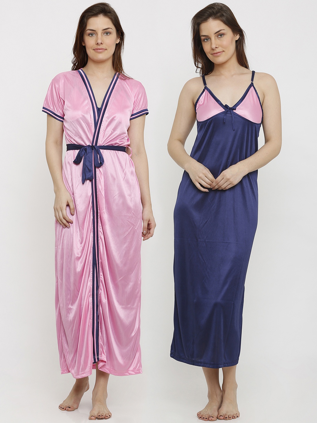 

Pretty Awesome Pink & Navy Blue Solid Nightdress