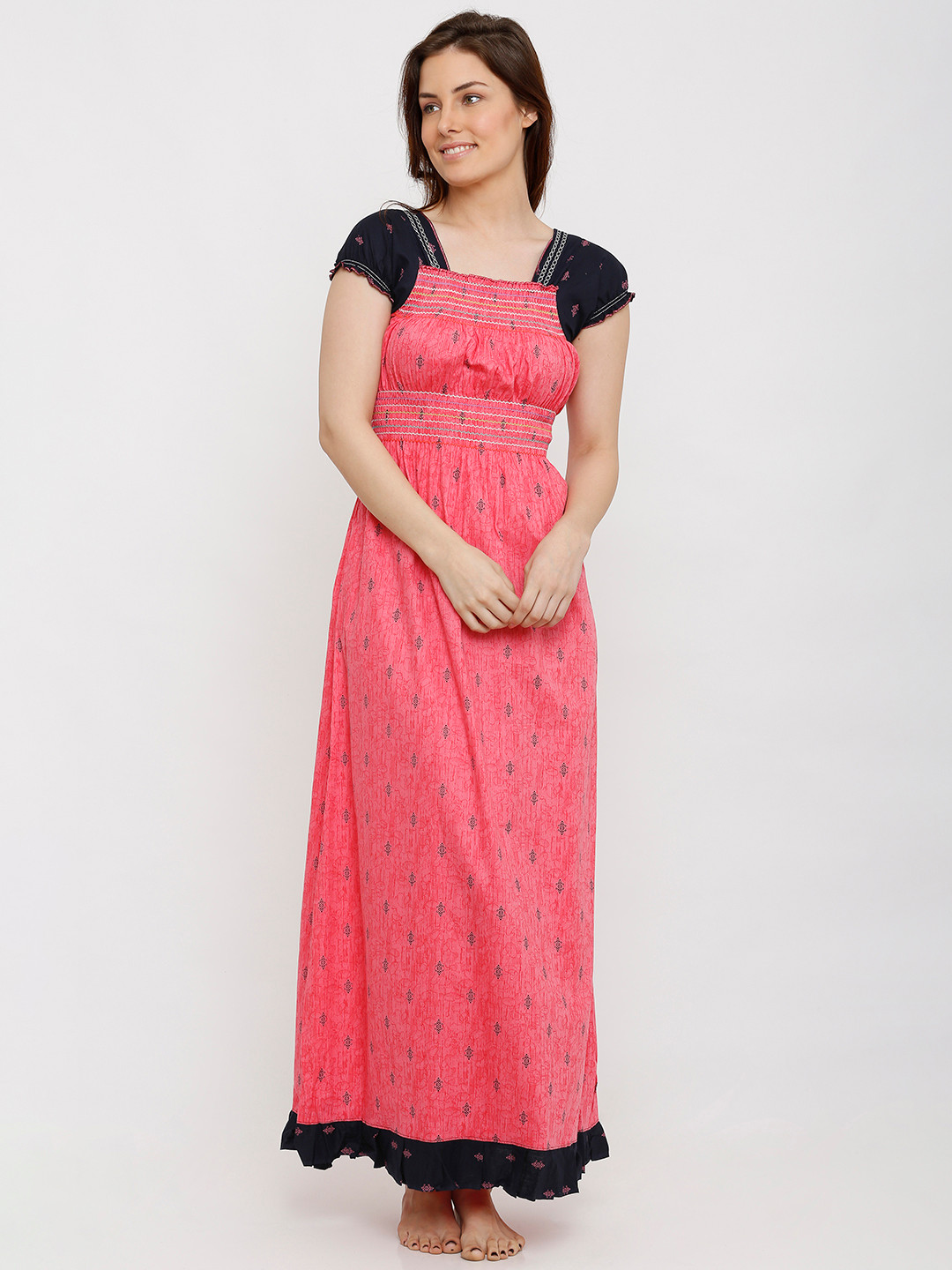 

Pretty Awesome Peach-Coloured & Black Printed Nightdress