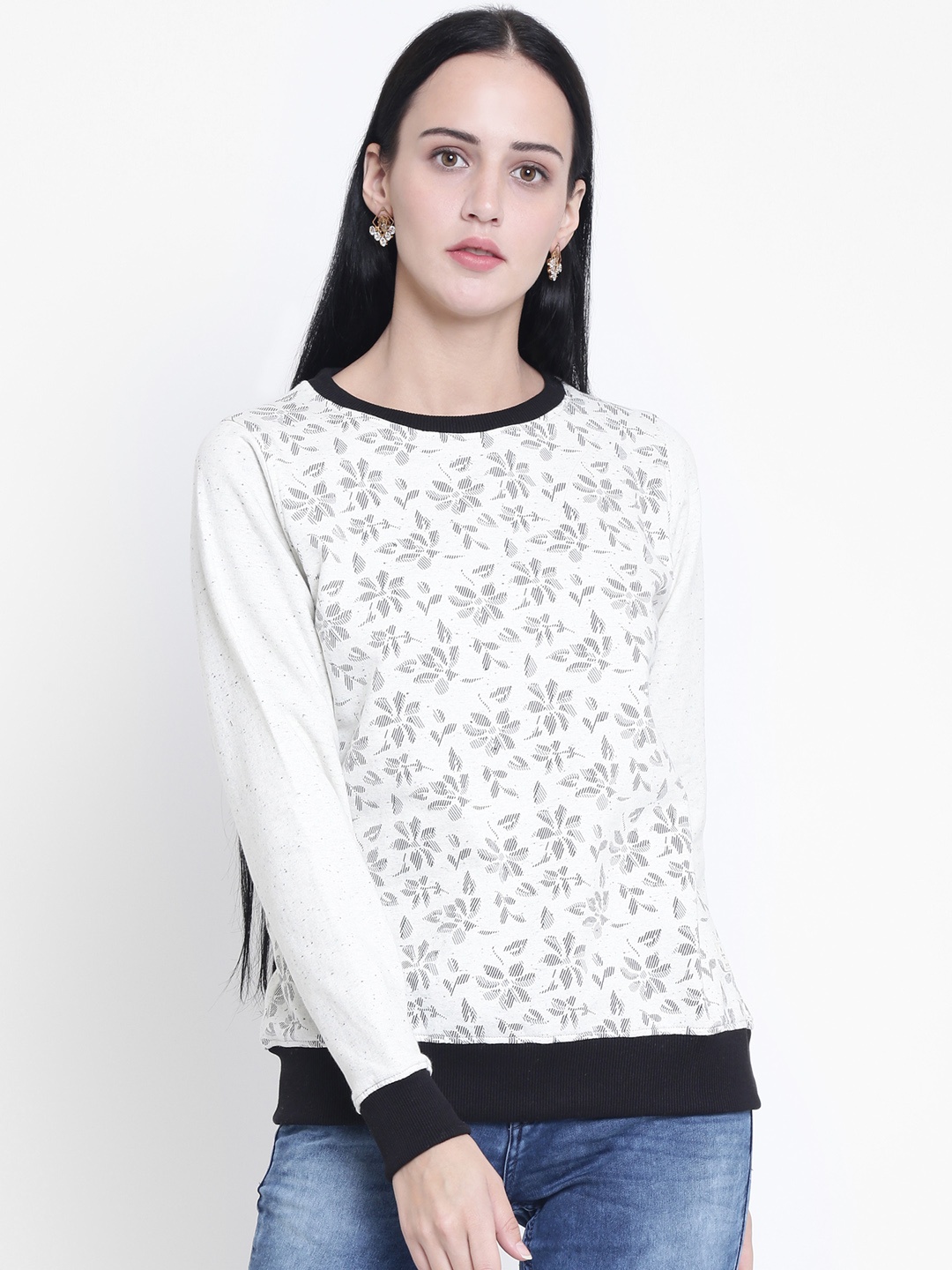 

Crimsoune Club Women White Floral Print Sweatshirt