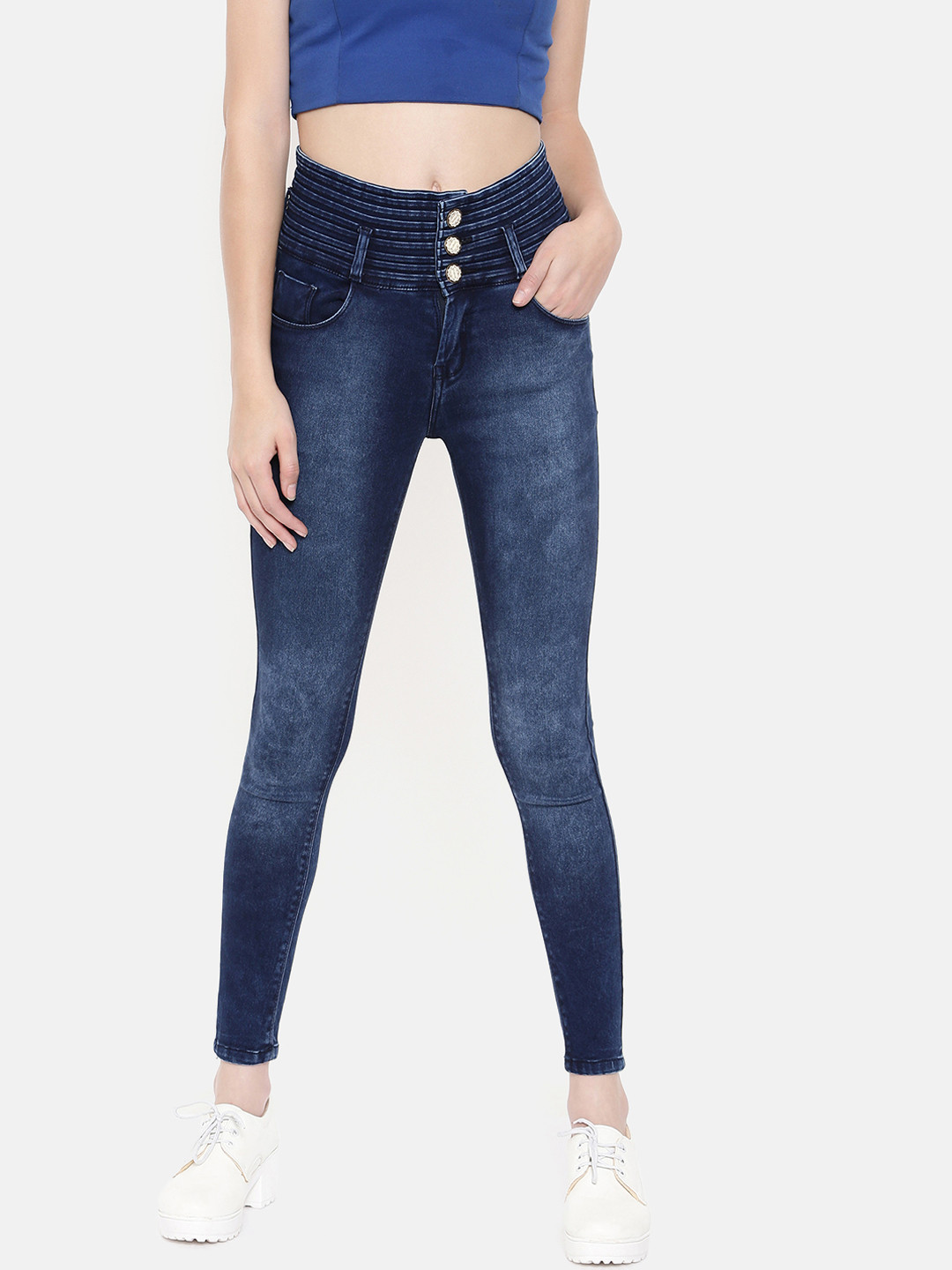 

ZHEIA Women Blue Skinny Fit High-Rise Clean Look Stretchable Jeans