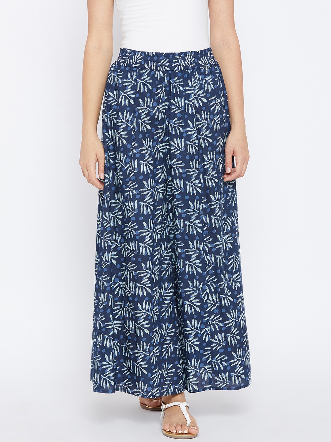

PANIT Women Navy Blue Printed Flared Palazzos