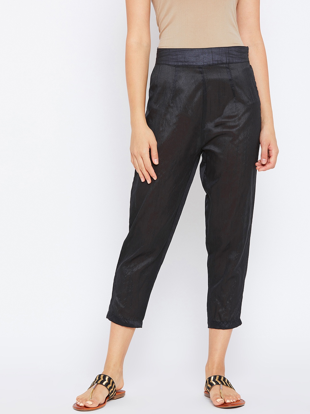 

PANIT Women Black Regular Fit Solid Cigarette Trousers