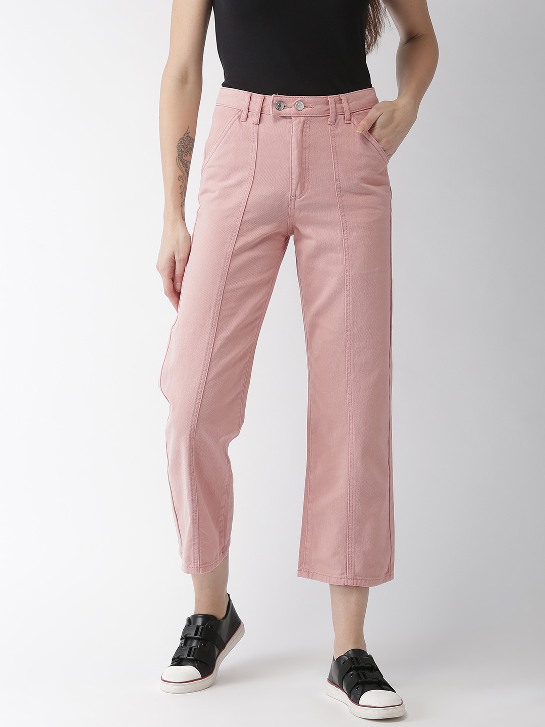 

FOREVER 21 Women Pink Straight Fit Solid Chinos