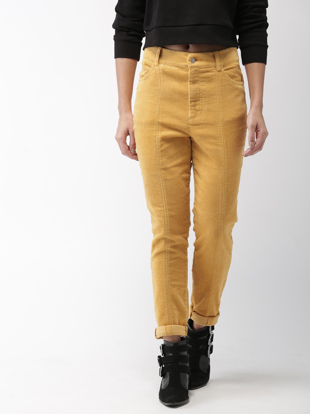 

FOREVER 21 Women Yellow Regular Fit Solid Regular Trousers