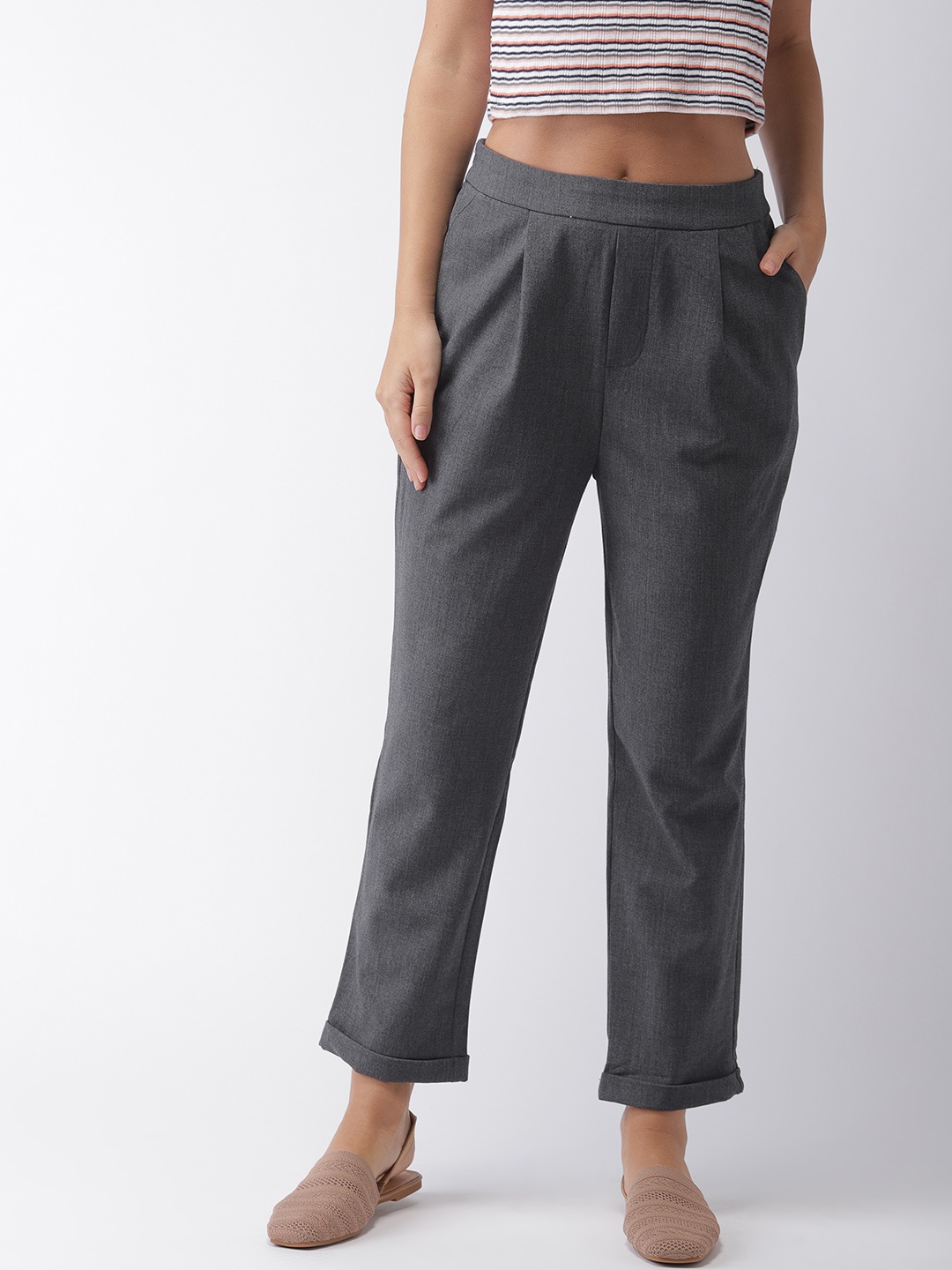 

FOREVER 21 Women Grey Regular Fit Solid Trousers
