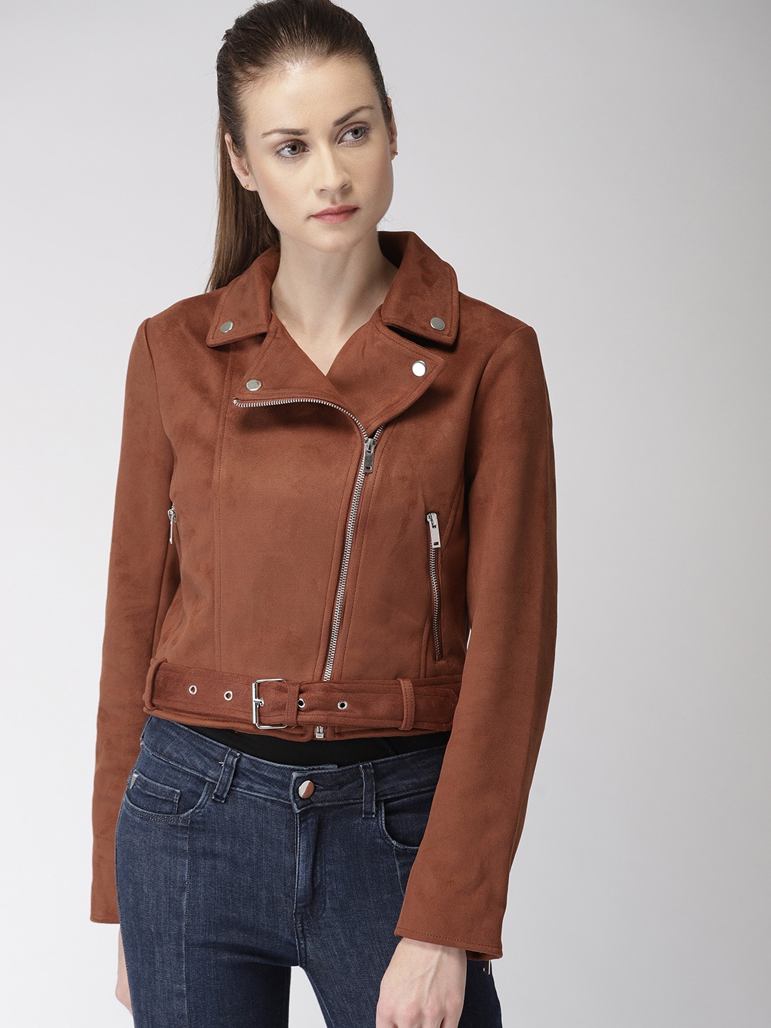 

FOREVER 21 Women Brown Solid Biker Jacket