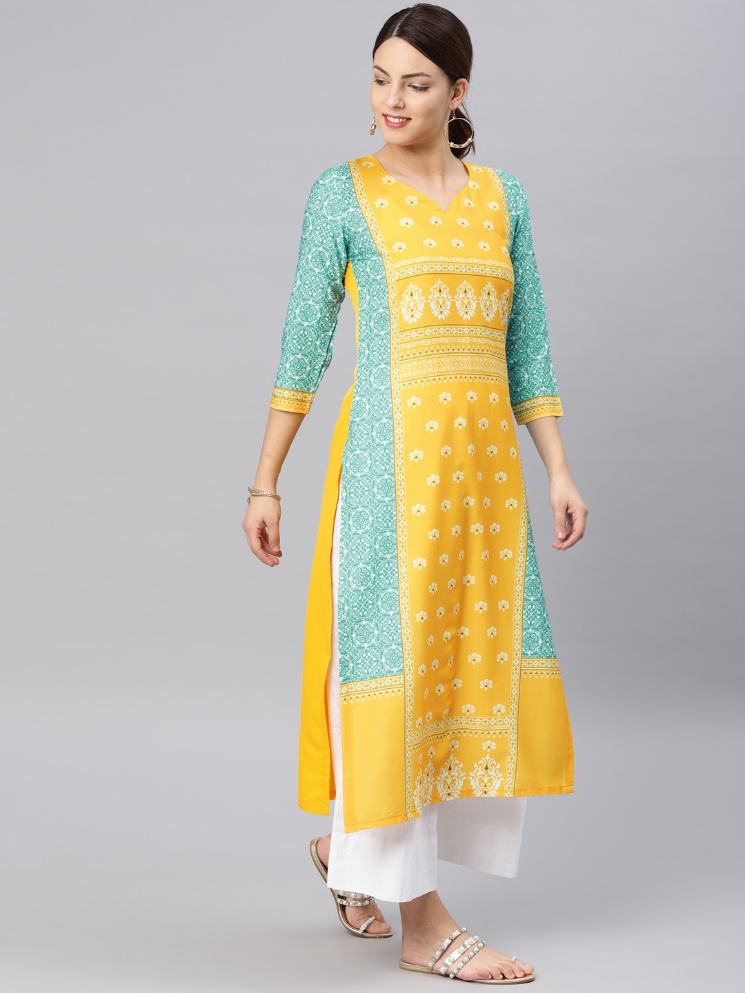 

AHIKA Yellow Printed Straight Kurta