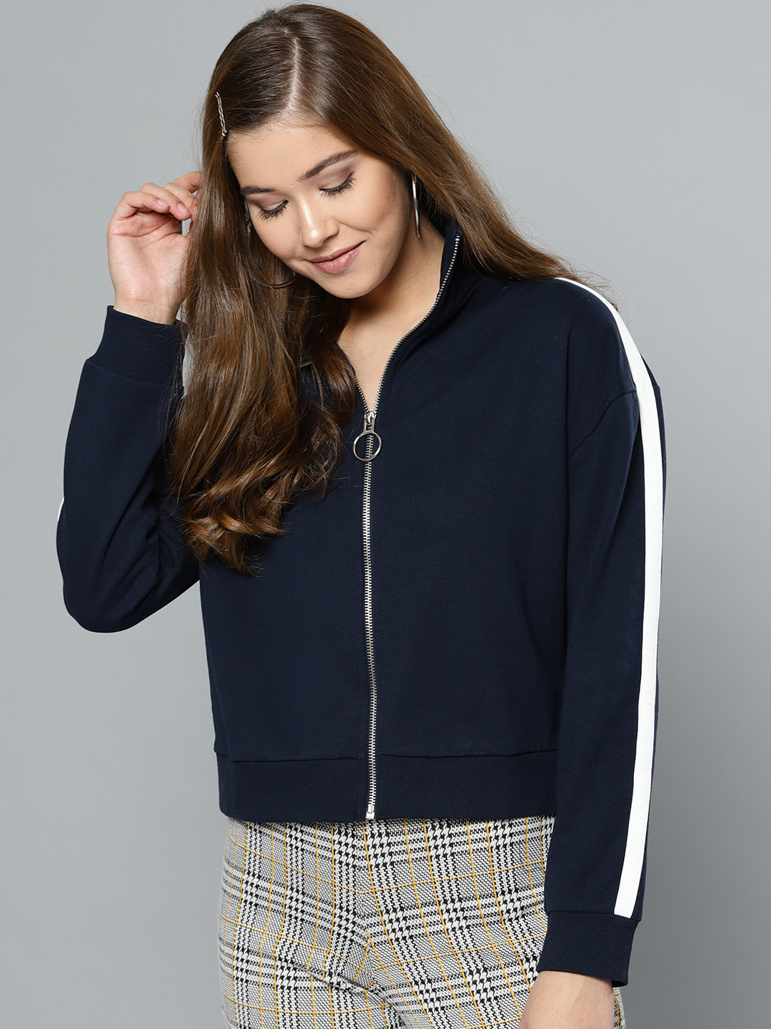 

Harpa Women Navy Blue Solid Sweatshirt