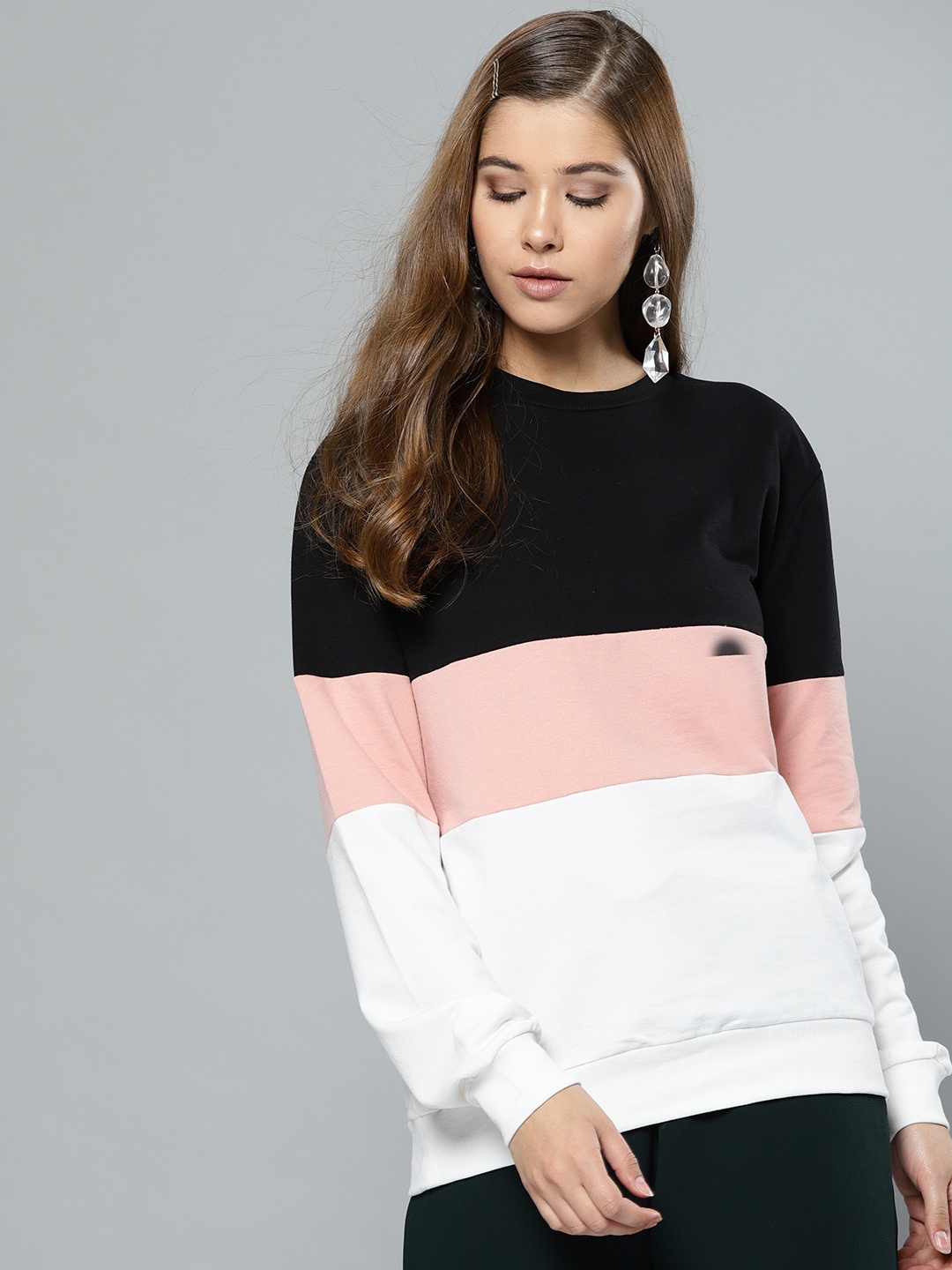 

Harpa Women Pink & White Colourblocked Sweatshirt