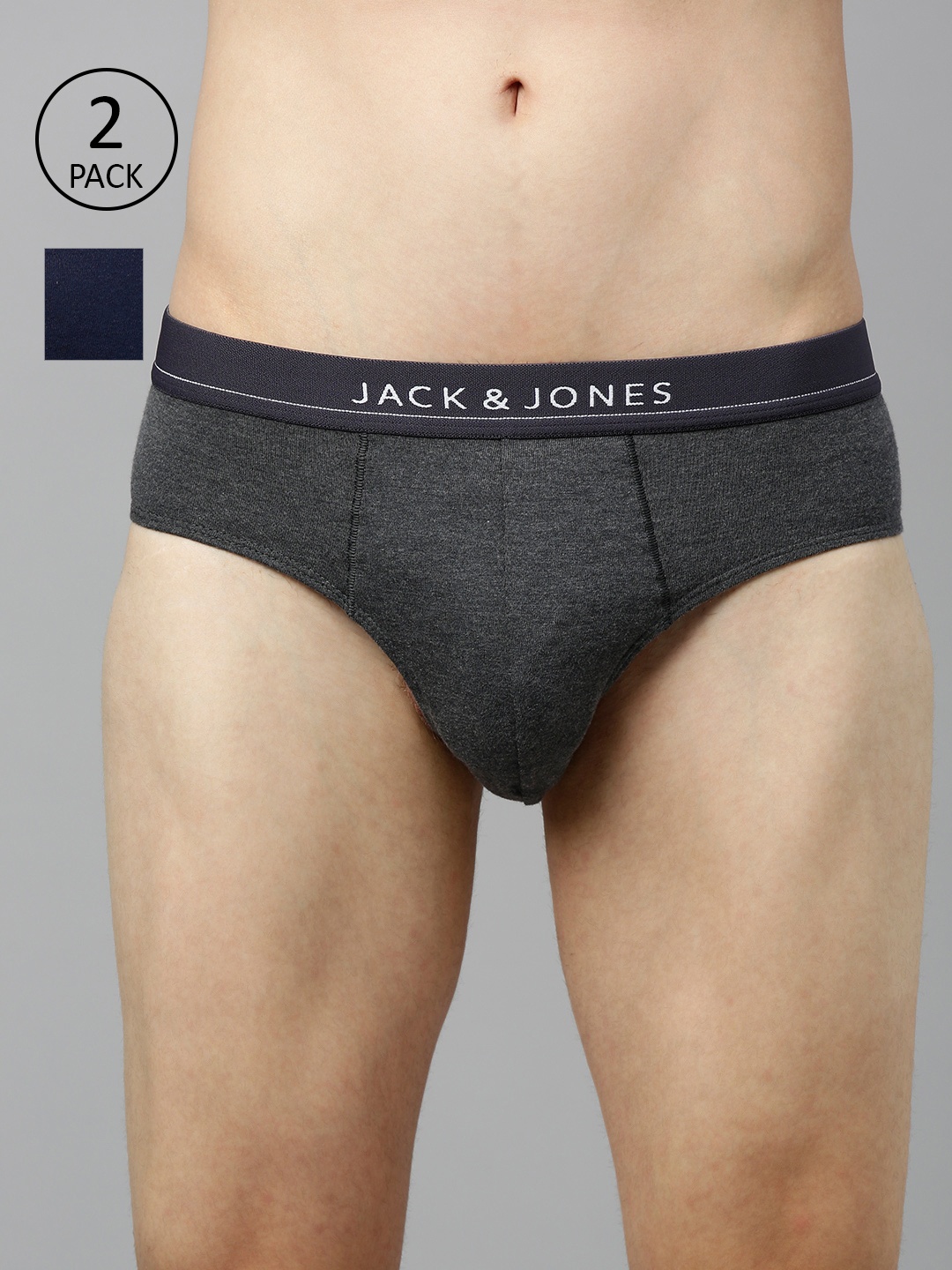 

Jack & Jones Men Pack of 2 Solid Charcoal Grey & Navy Blue Briefs 2033703026
