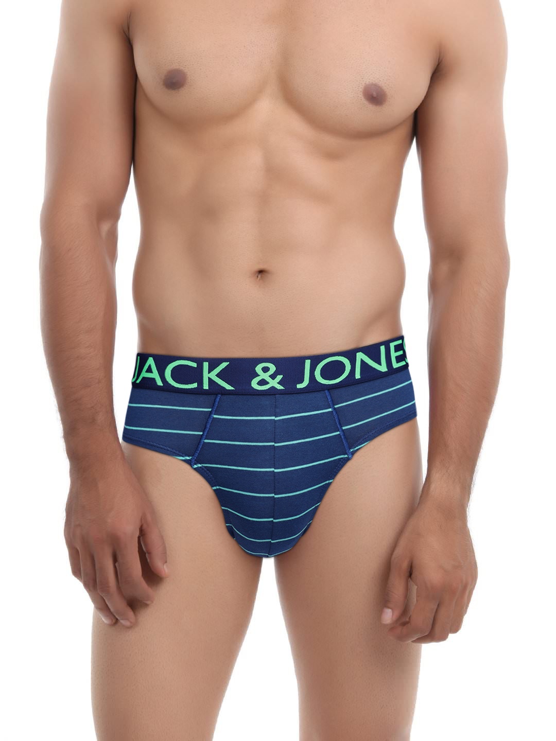 

Jack & Jones Men Navy Blue & Green RANGER Striped Briefs 2017187001