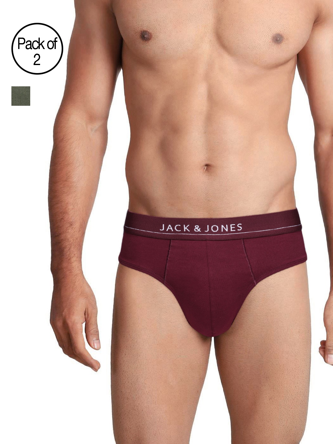 

Jack & Jones Men Pack of 2 Briefs 2029408001, Maroon