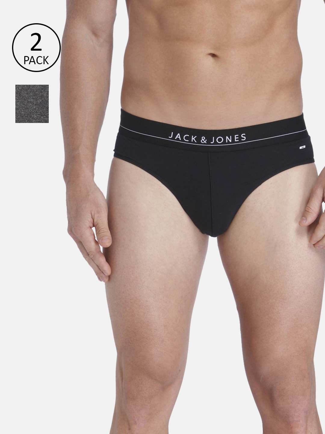 

Jack & Jones Men Pack of 2 Solid Navy & Grey Melange Briefs 2033703019, Navy blue