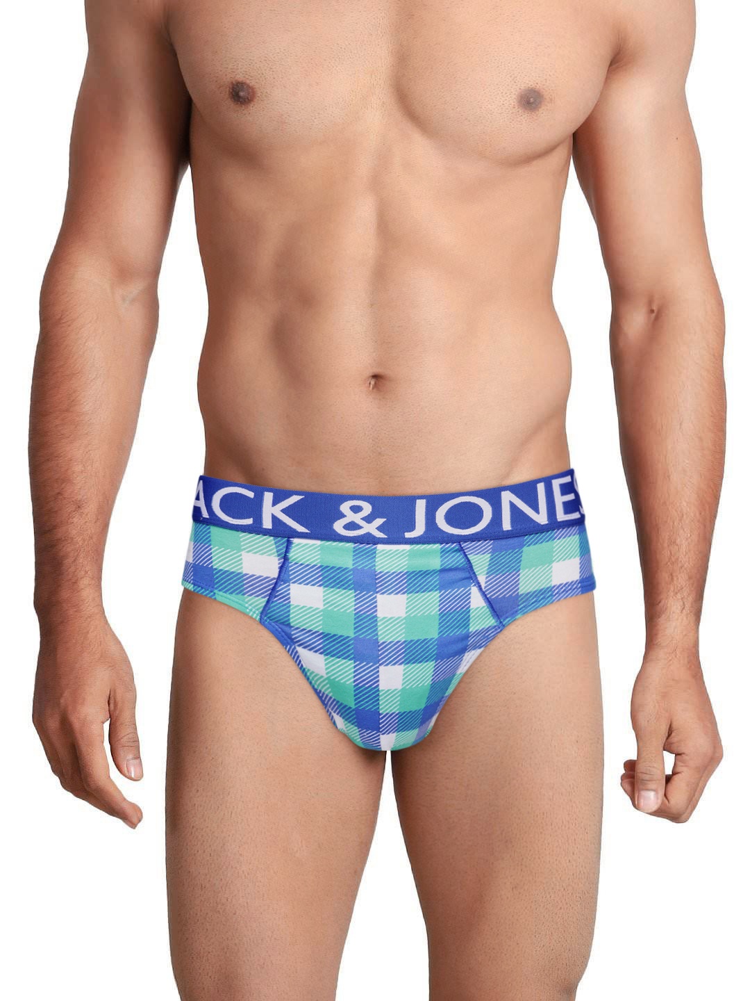 

Jack & Jones Men Blue & Green Checked Briefs 2017190001