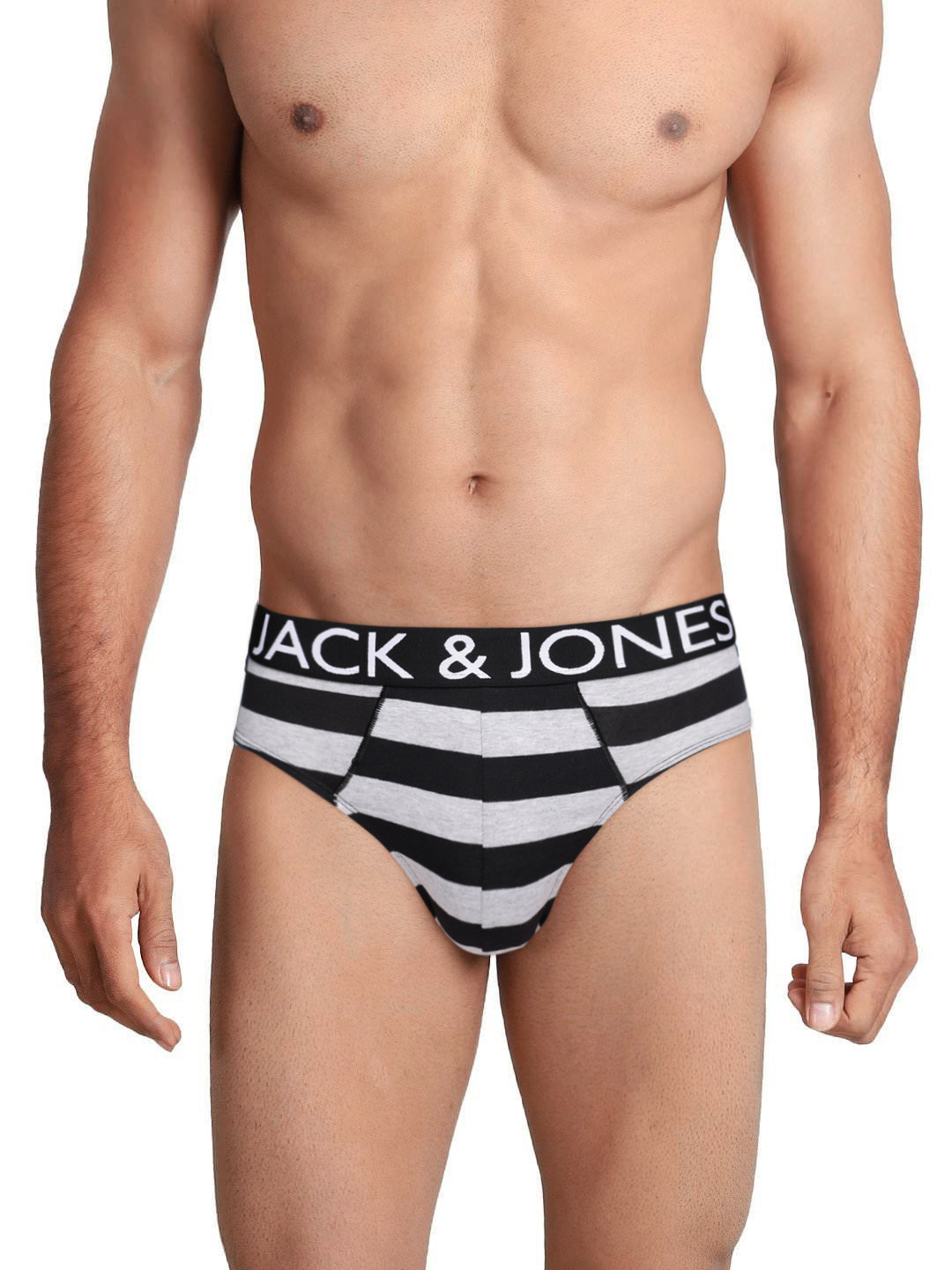 

Jack & Jones Men Off-White & Black Striped Briefs 2017212001