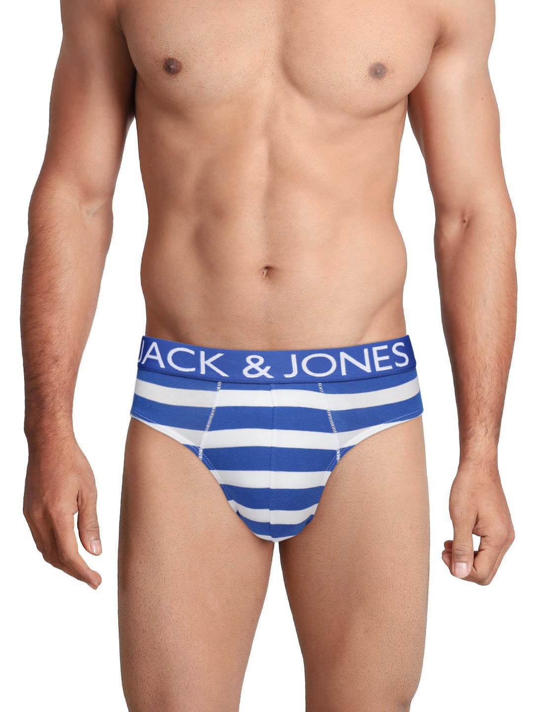 

Jack & Jones Men Off-White & Blue Striped Briefs 2029408001