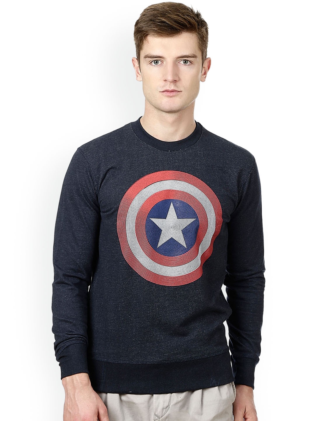 

Free Authority Captain America Print Navy Sweatshirt for Men, Navy blue
