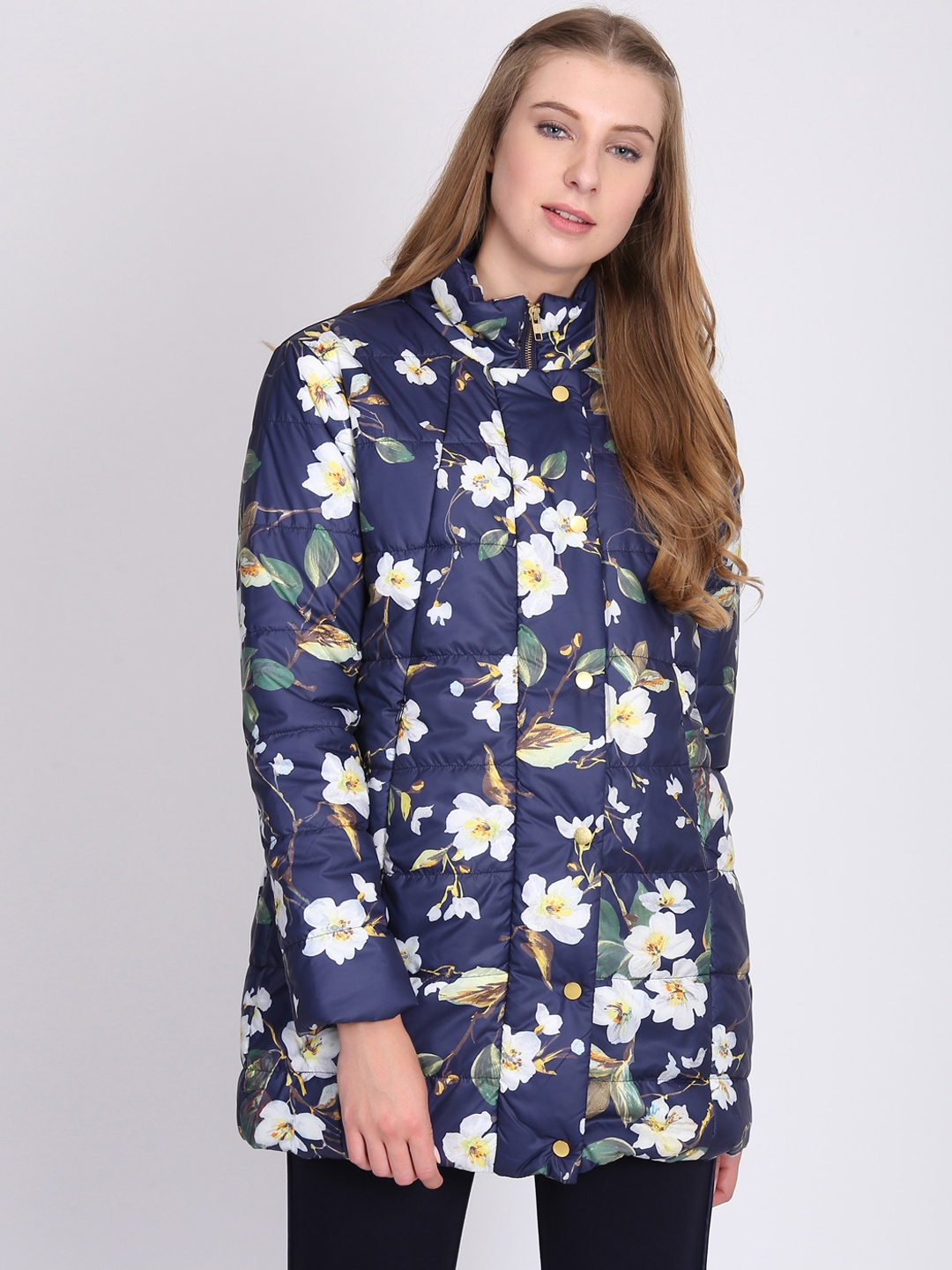 

NIZA Women Navy Blue Printed Padded Jacket