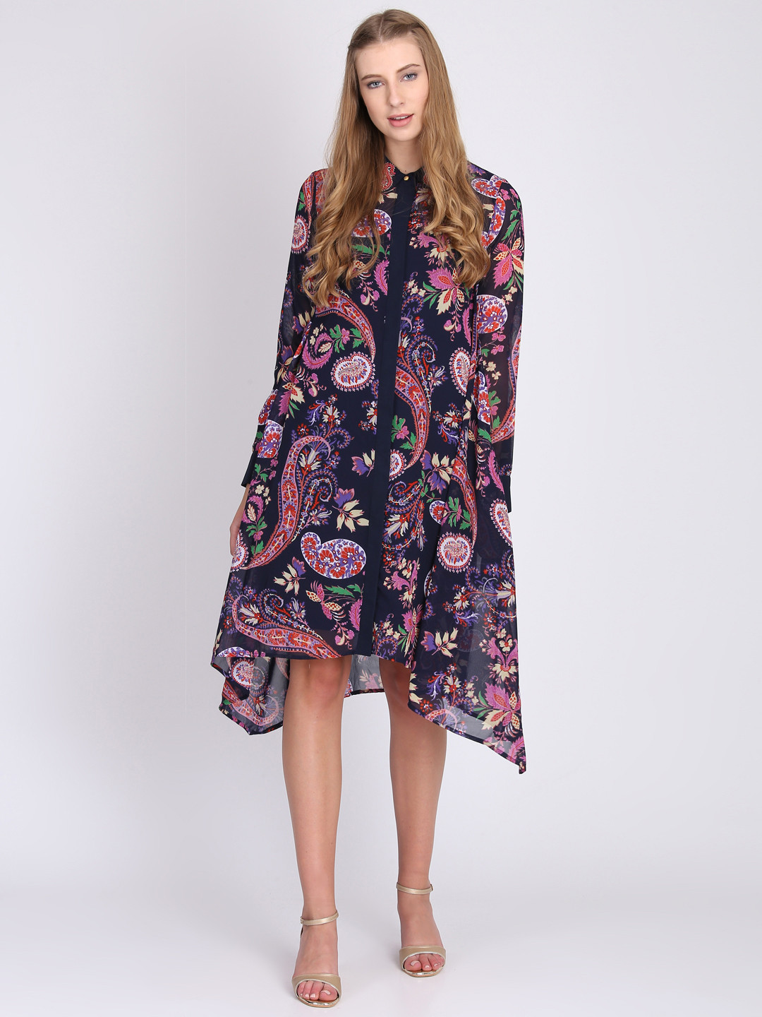 

NIZA Women Navy Blue Printed Shirt Dress