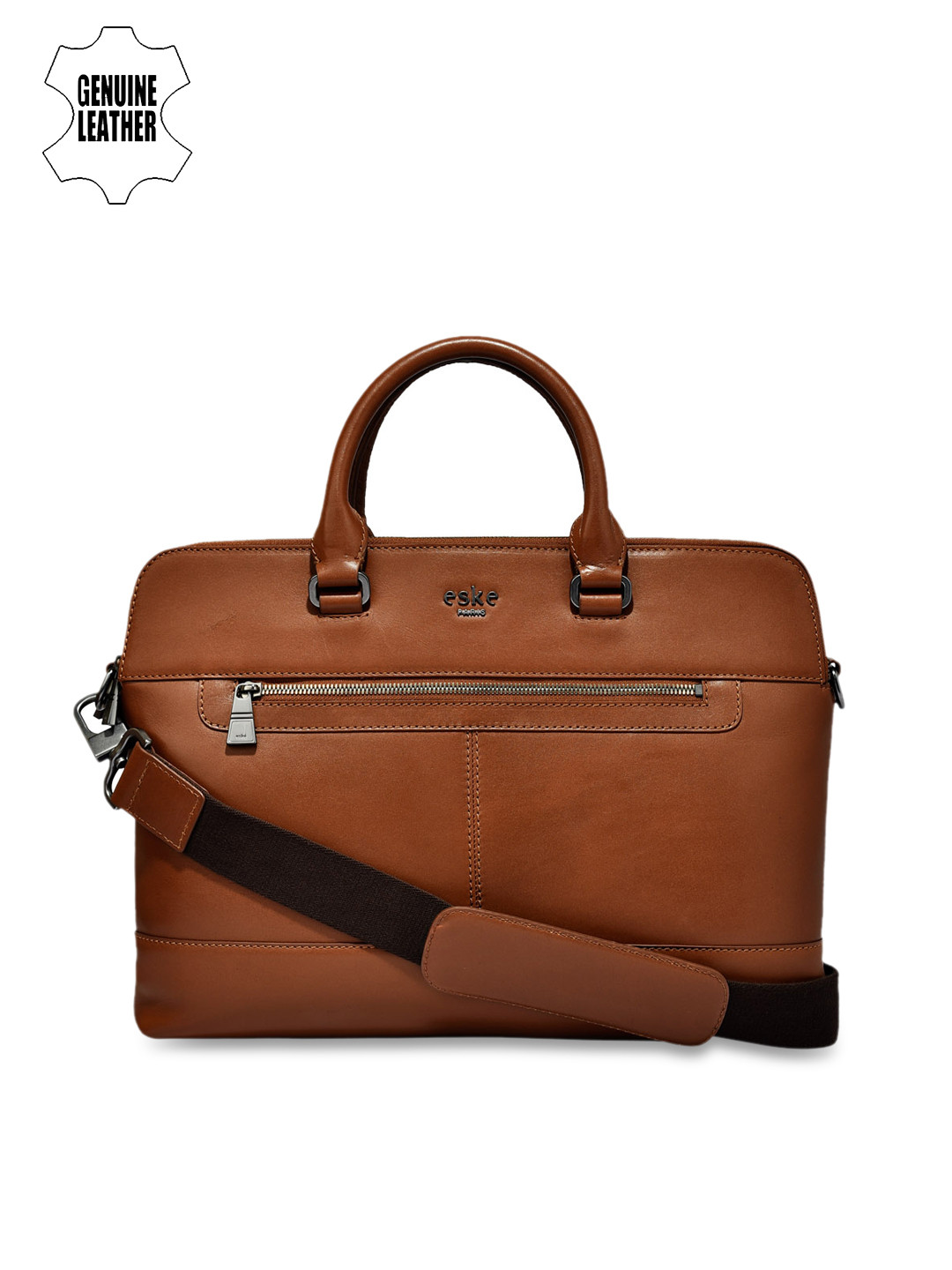 

Eske Men Tan Brown Leather Solid Laptop Bag
