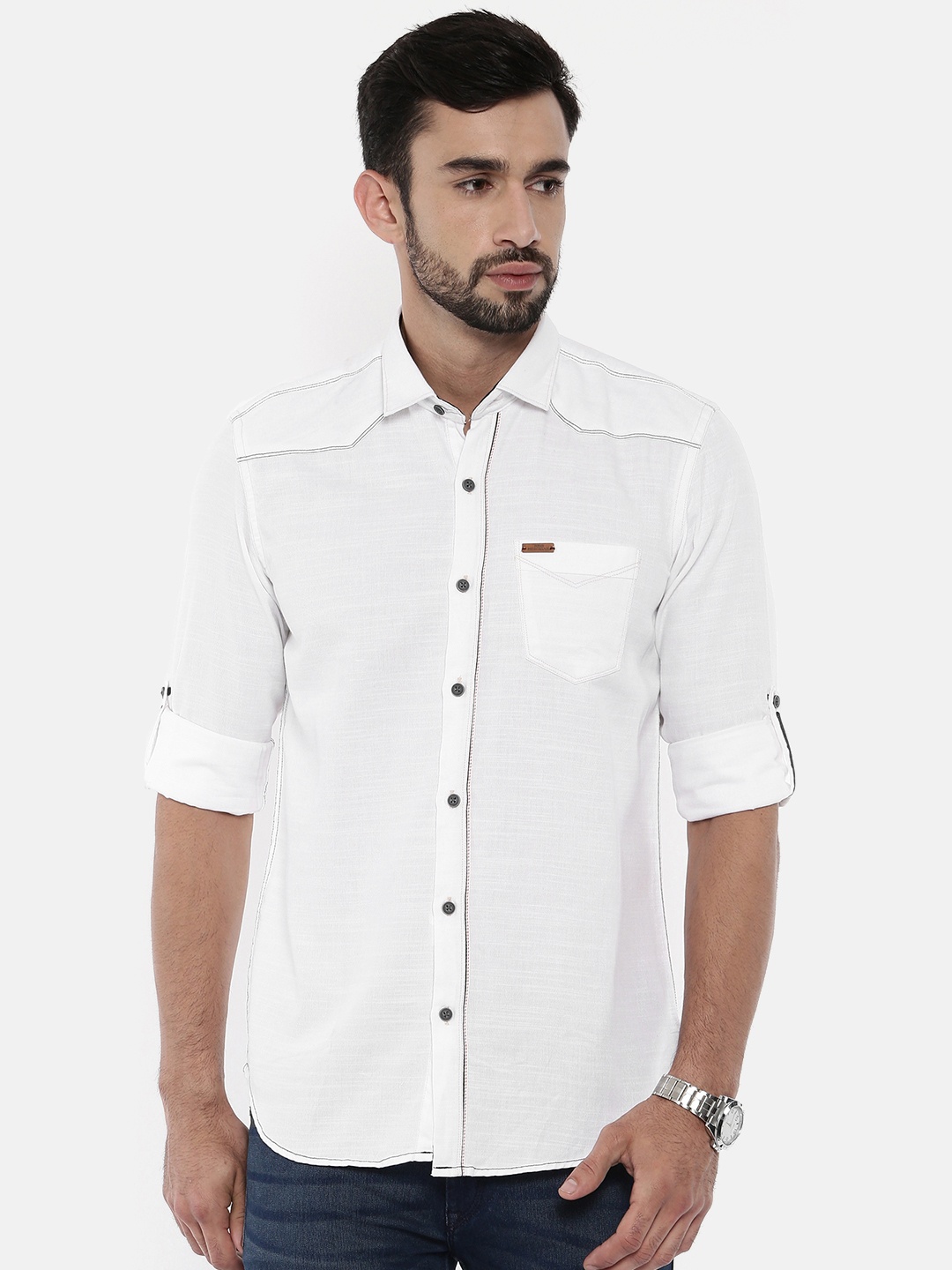 

IDC Men White Slim Fit Solid Casual Shirt
