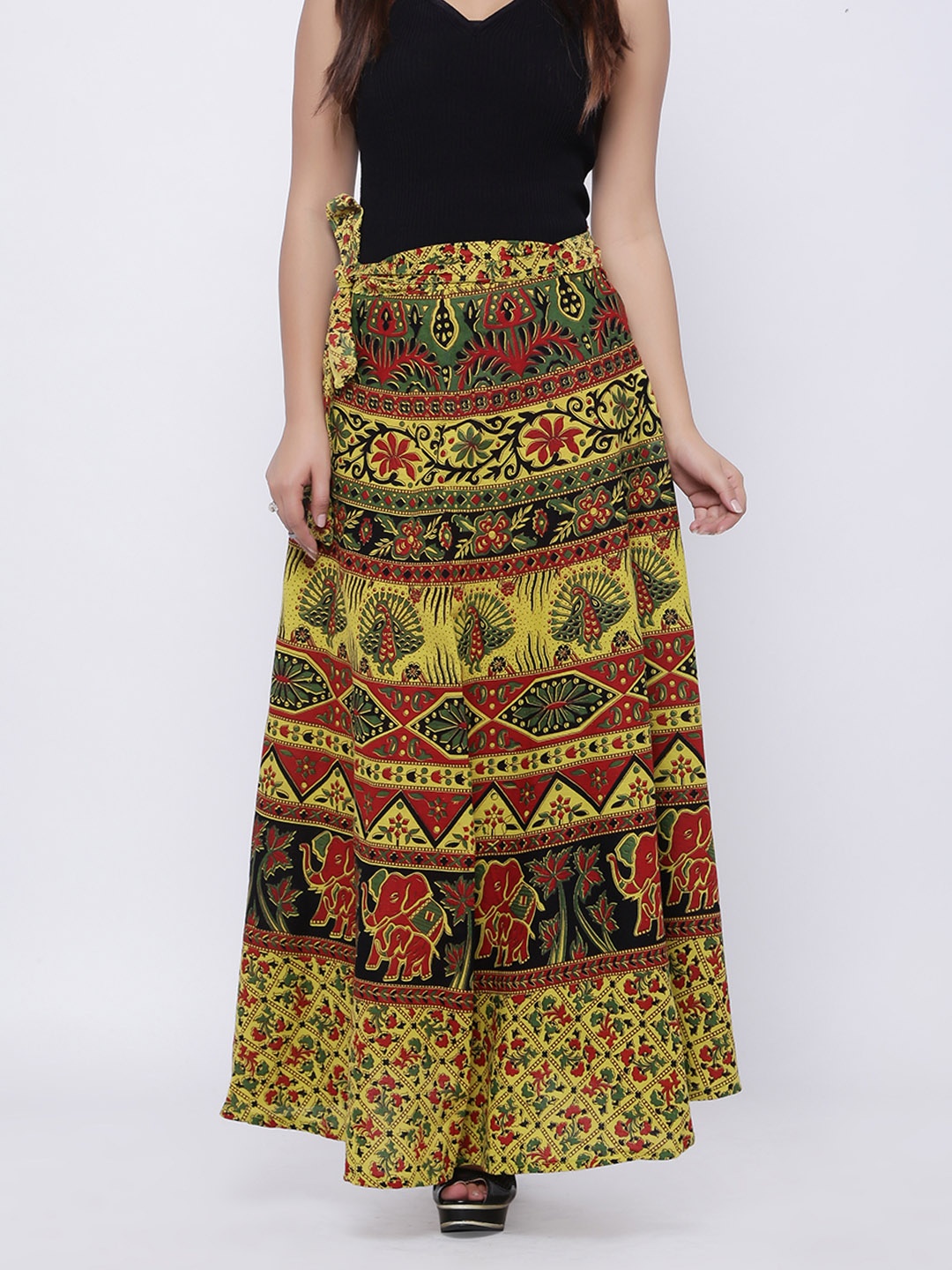 

SOUNDARYA Women Multicoloured Ethnic Print Wrap-Around Maxi Skirt, Multi
