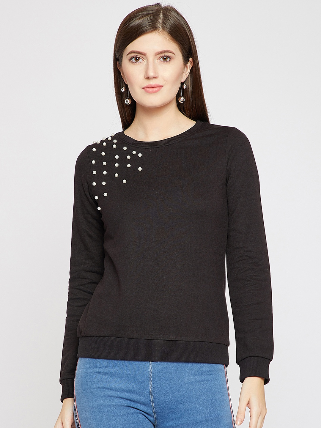 

RARE Women Black Solid Sweatshirt