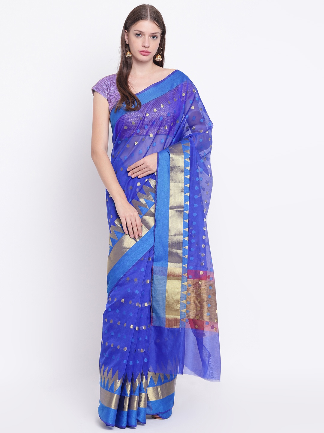 

Chhabra 555 Blue Silk Cotton Woven Design Chanderi Saree