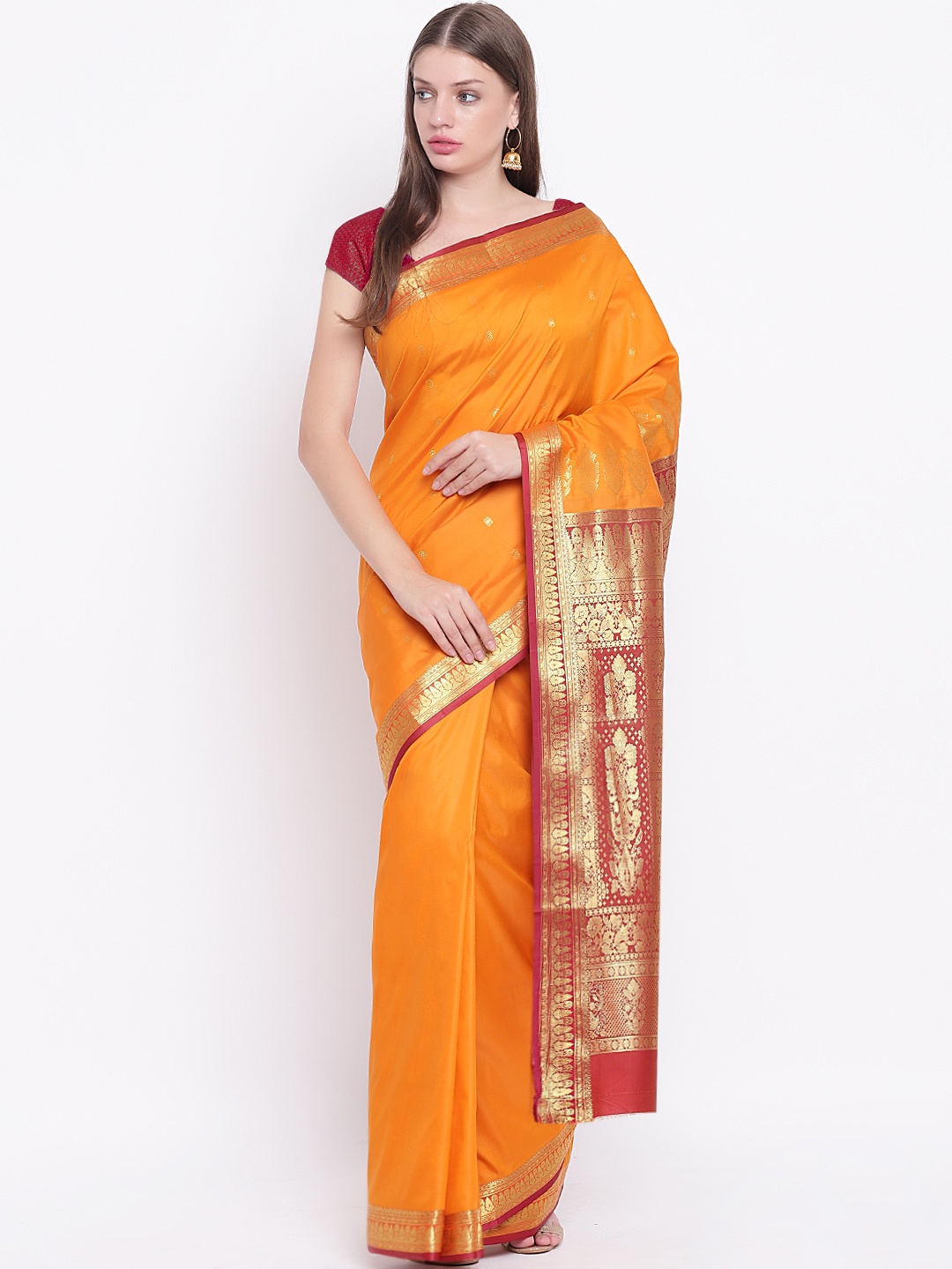 

Chhabra 555 Orange Poly Silk Solid Narayan Peth Saree