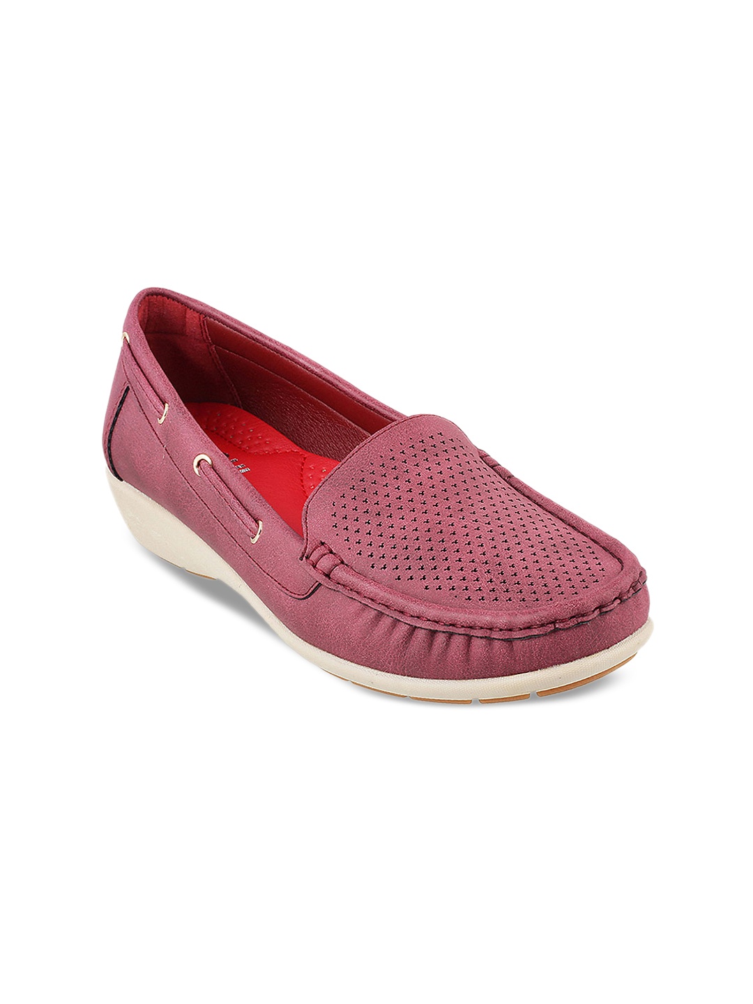

Mochi Women Red Solid Heeled Boat Shoes