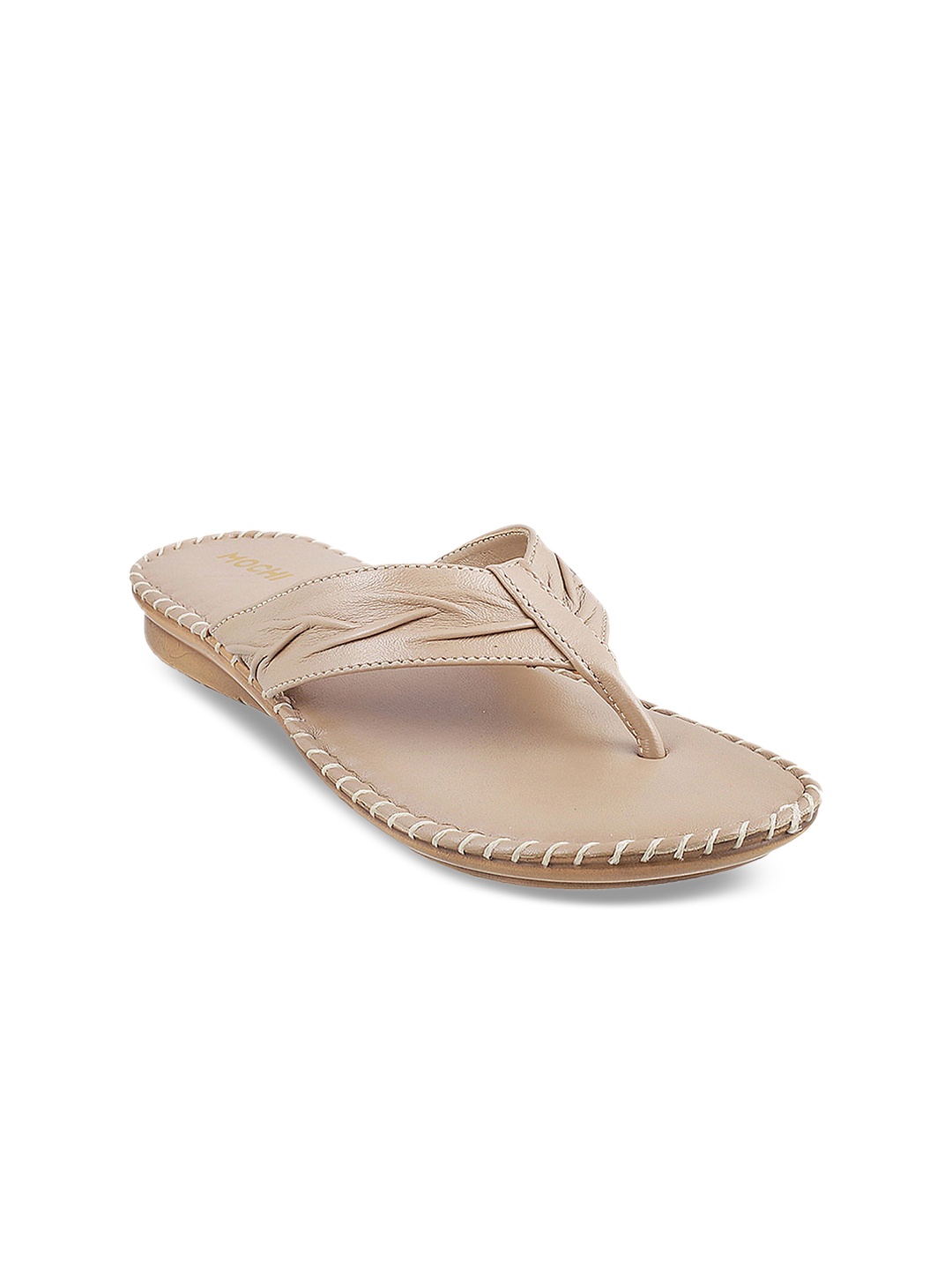 

Mochi Women Beige Solid Synthetic T-Strap Flats