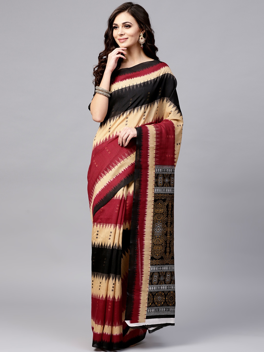 

Saree mall Red & Beige Printed Ikat Saree