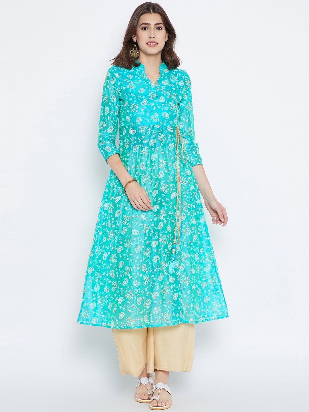 

Be Indi Women Blue Silk Paisley Designed Kurta