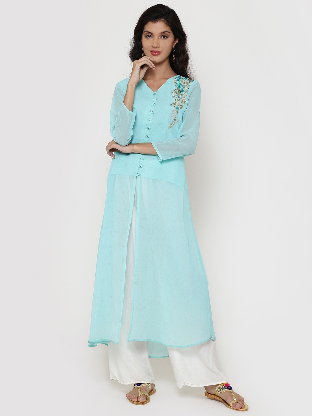 

Be Indi Women Blue A-Line Kurta with Embellishment