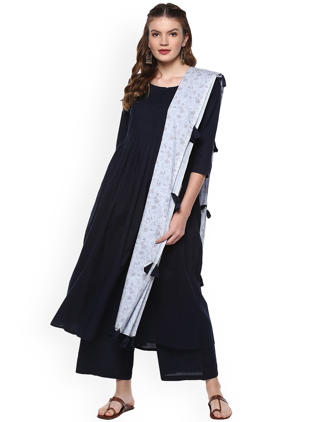 

Idalia Women Navy Blue & Solid Kurta with Palazzos & Dupatta