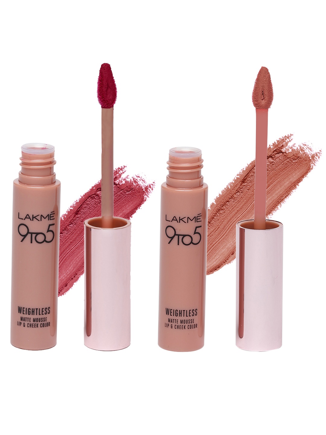 

Lakme 9to5 Weightless Matte Mousse Plum Feather & Blush Velvet Lip & Cheek Color, Nude