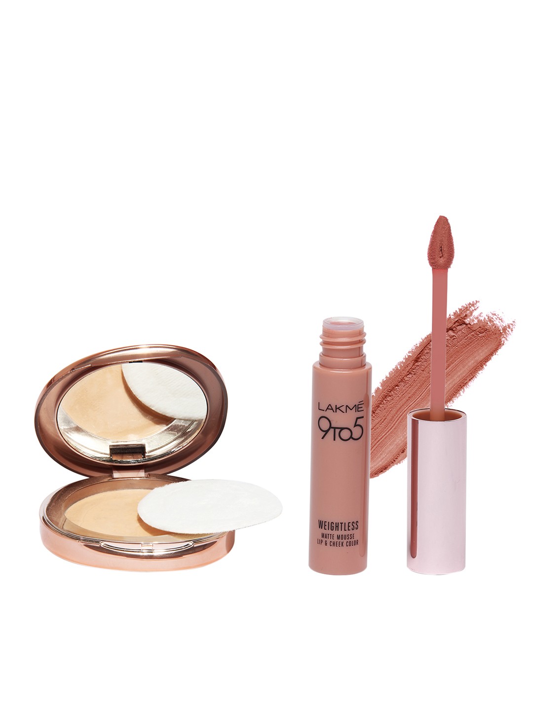 

Lakme Set of Melon Matte Compact & Mousse Blush Velvet Lip & Cheek Color, Nude