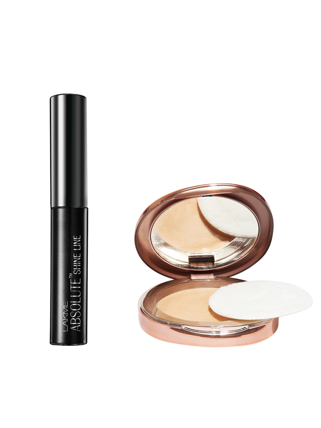 

Lakme Set of Absolute Shine Line Black Eye Liner & Melon Matte Complexion Compact, Beige