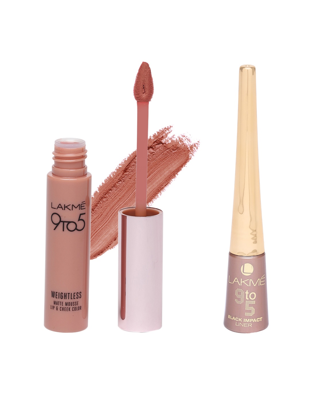 

Lakme 9to5 Weightless Matte Nude Velvet Lip & Cheek Color & Black Impact Eyeliner