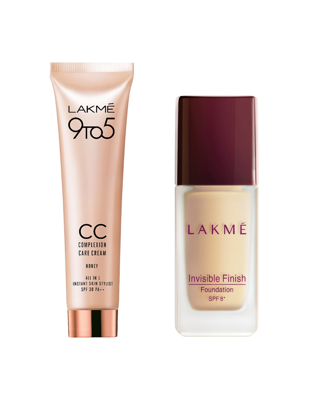 

Lakme 9to5 Honey Complexion Care Cream 30g & Invisible Finish 01 Foundation, Pink