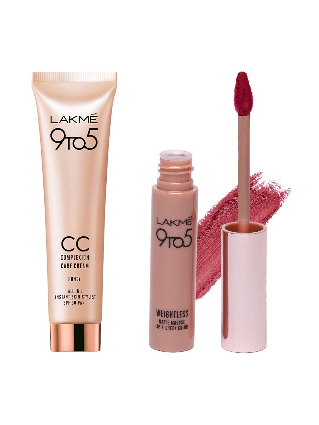 

Lakme Plum Feather Lip & Cheek Color & Honey Complexion Care Cream, Peach