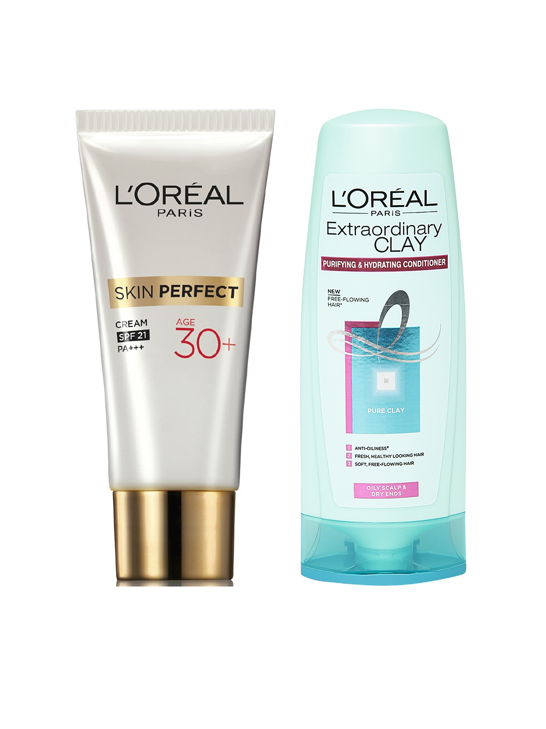 

L'Oreal Paris Clay Conditioner 175 ml & LOreal Paris Perfect Skin 30 + Day Cream 18 g, Sea green