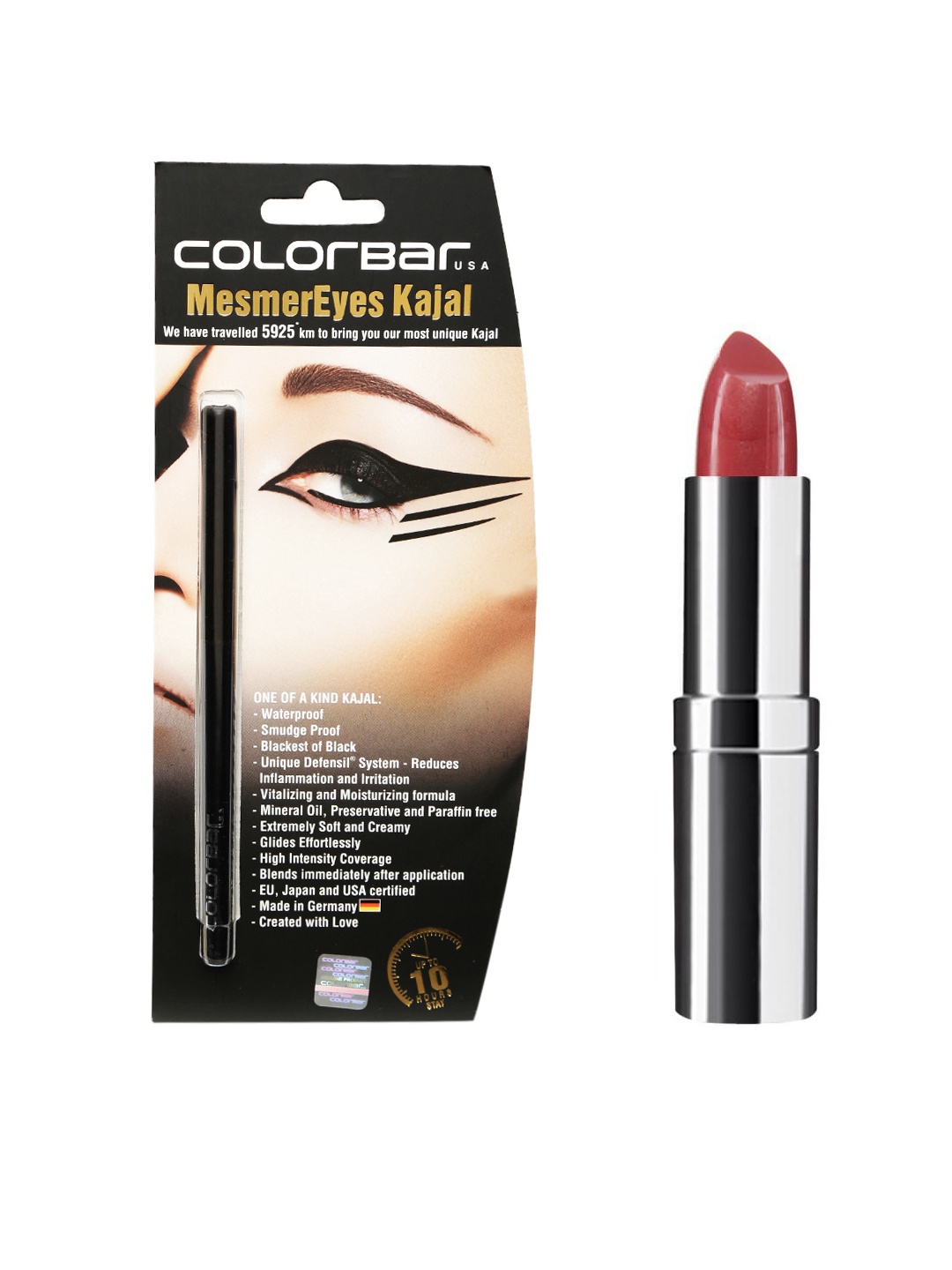 

Colorbar Velvet Matte Peach Crush Lipstick & Black Mesmer Eyes Kajal