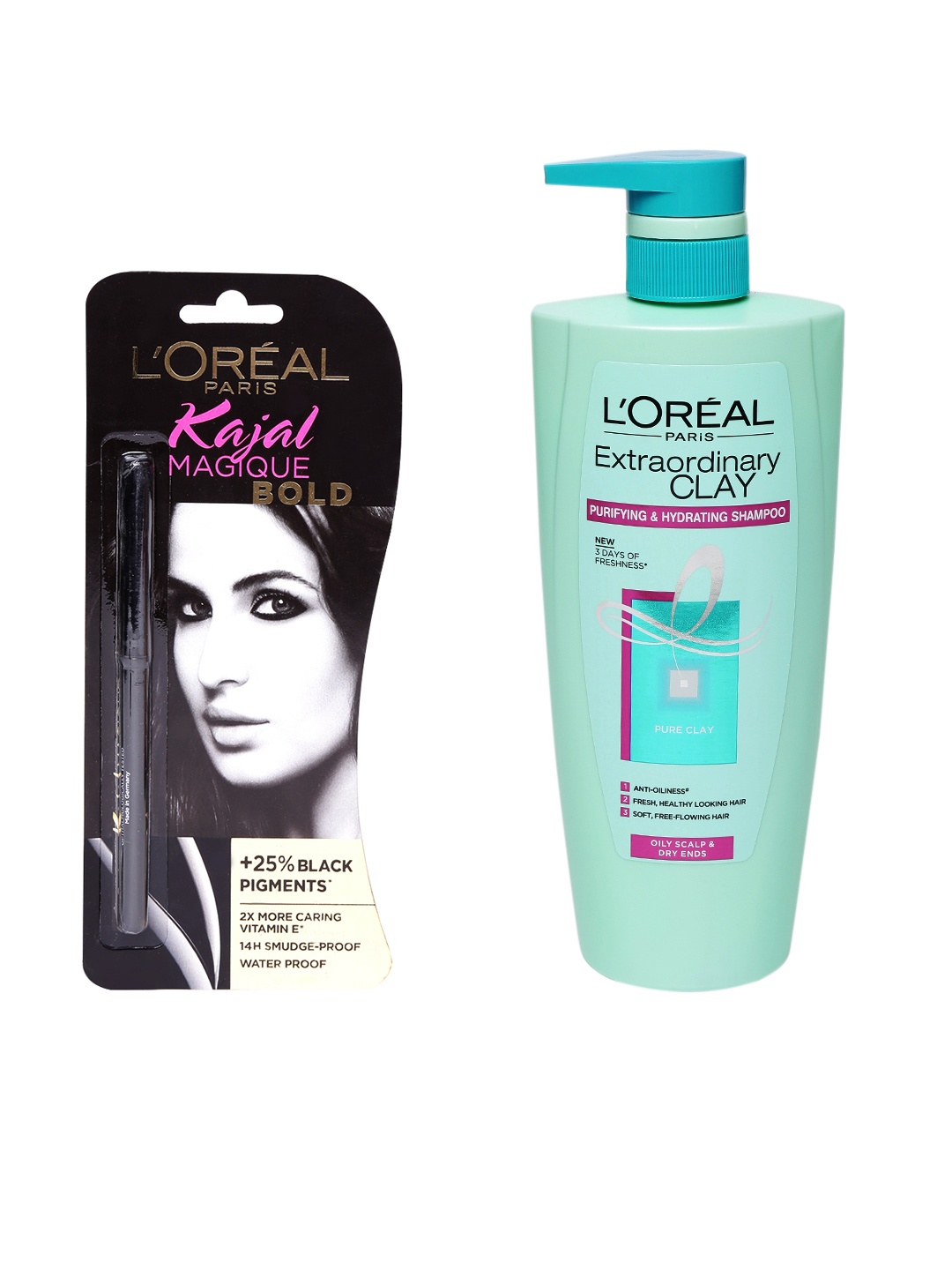 

LOreal Paris Set of Kajal & Extraordinary Clay Shampoo, Green