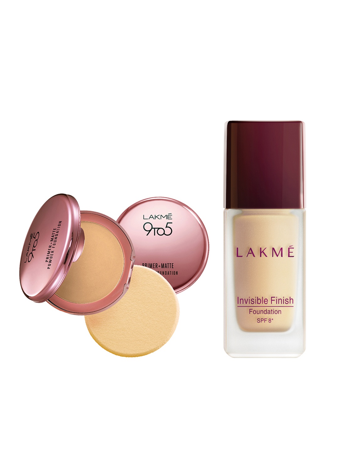 

Lakme Set of Invisible Finish 01 Foundation & Primer+Matte Ivory Cream Foundation Compact, Beige